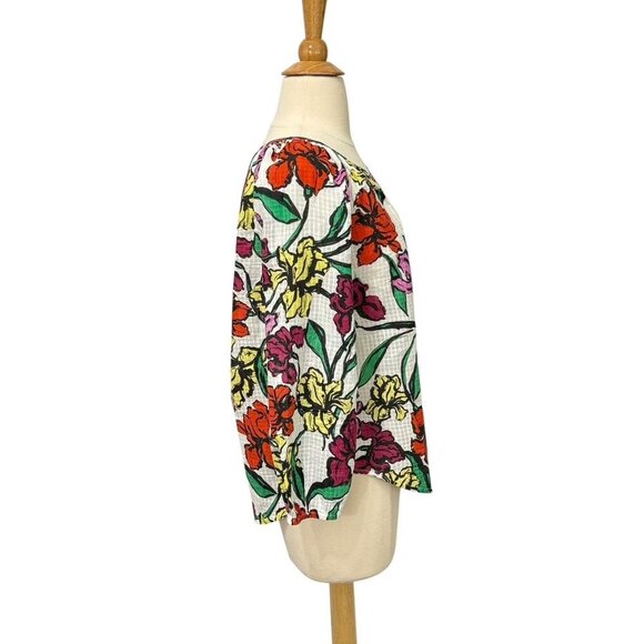 Roberta Roller Rabbit Lightweight Cotton Blouse V-Neck Floral 3/4 Sleeve Size XS - Picture 2 of 9